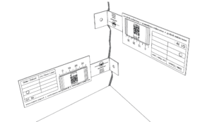 Two G1 gauges mounted head-to-tail in opposition on a crack in a corner