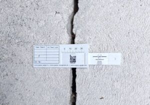 G1 crack gauge fixed across a crack with its adhesive pads