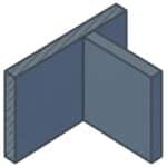 Diagram of a joint between two structures: connection between an extension and an existing building